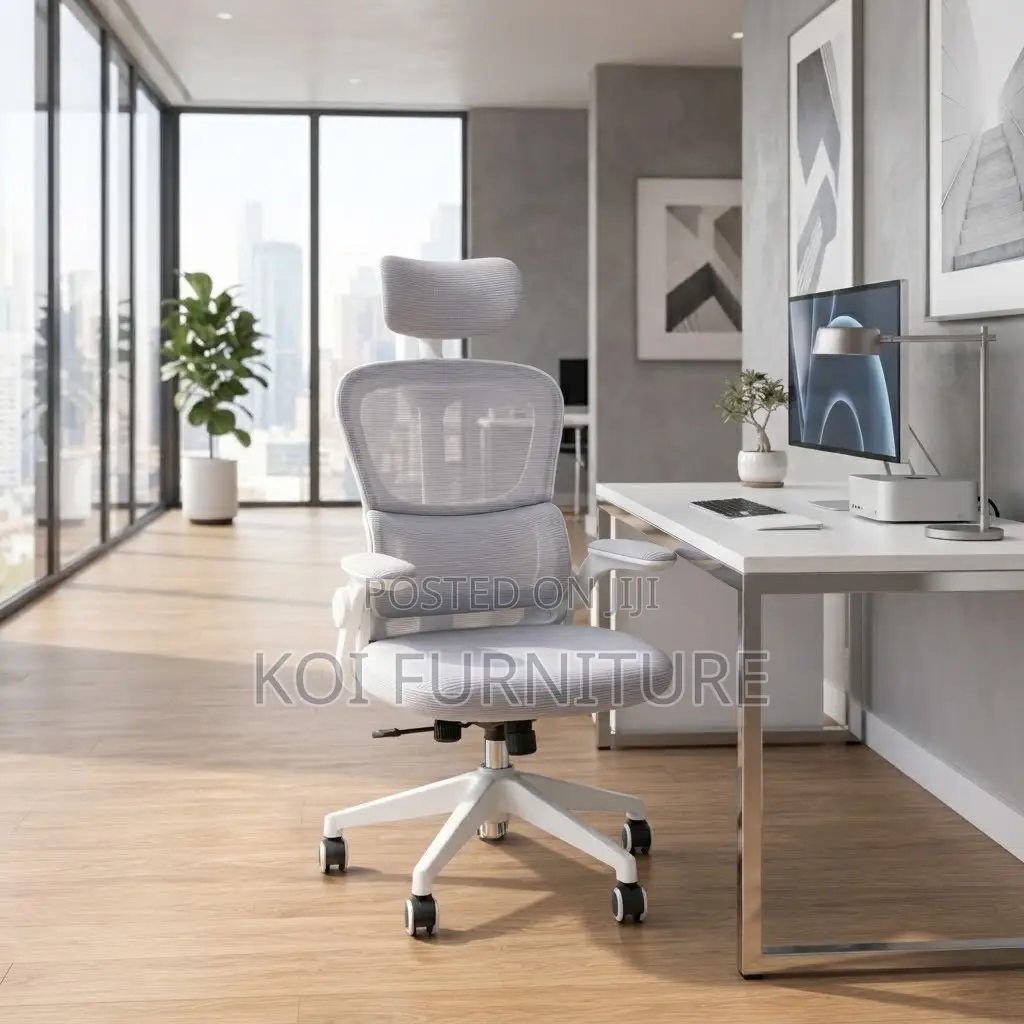 Office Chairs; White Adjustable Fabric Office Flipping Armed Chairs