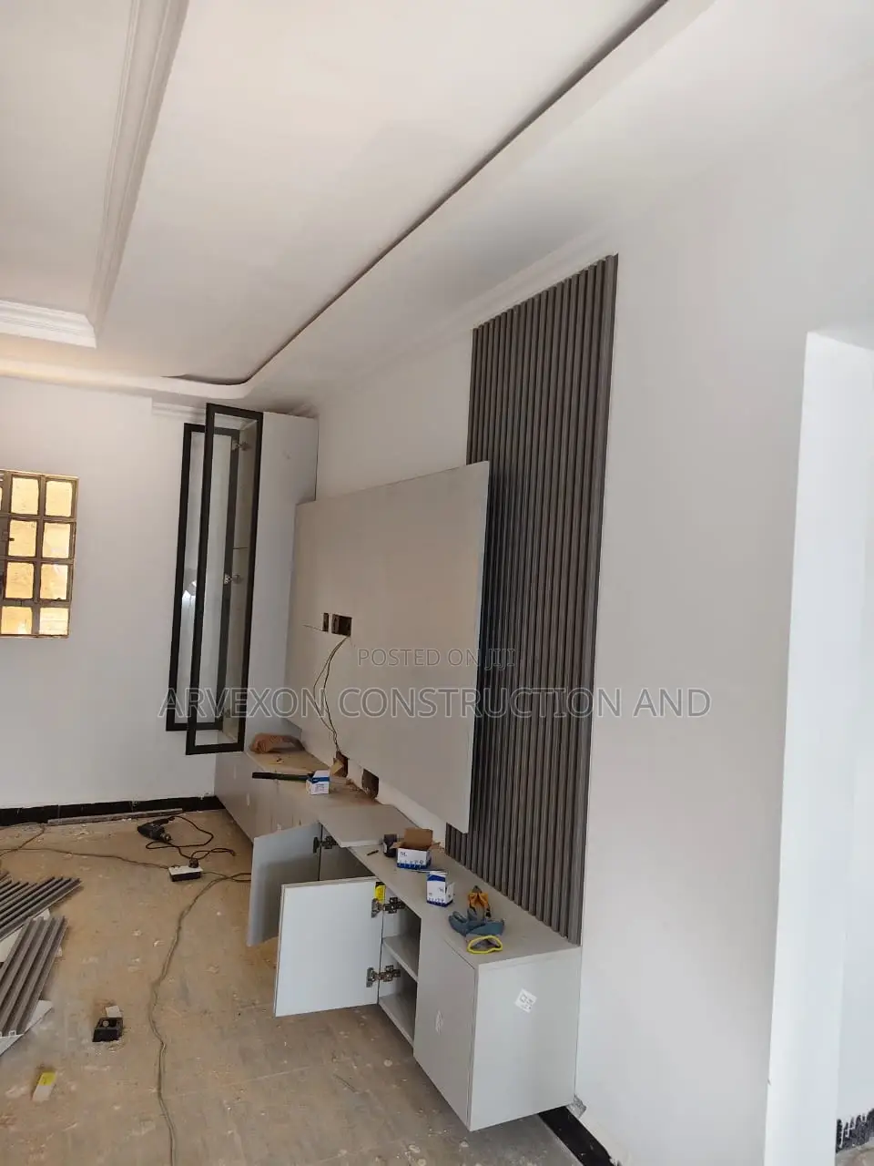 Modern TV Wall Panel, Slatted Feature Wall & Cabinet
