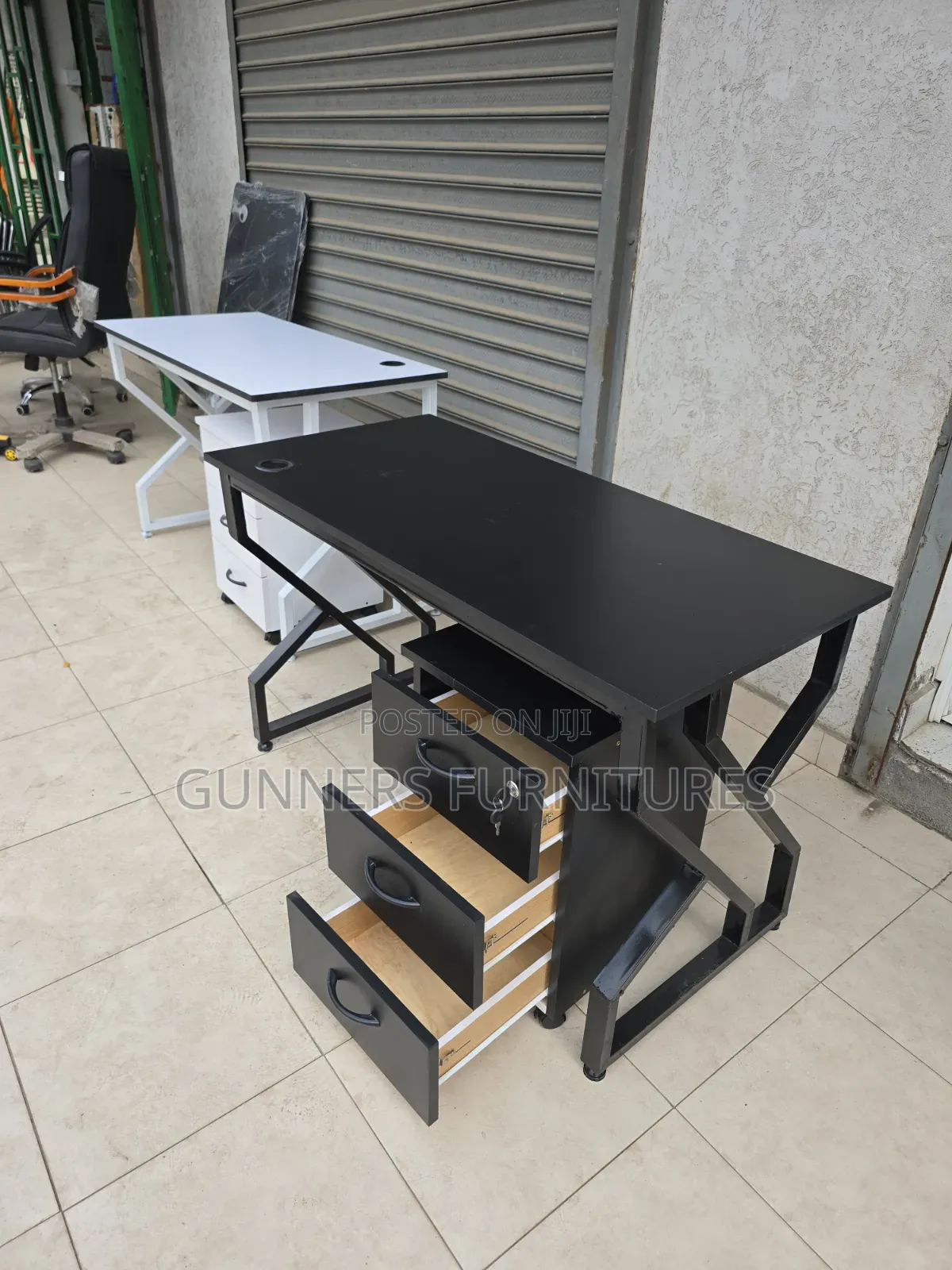 Black Metallic Frame Desk and  Pedestal