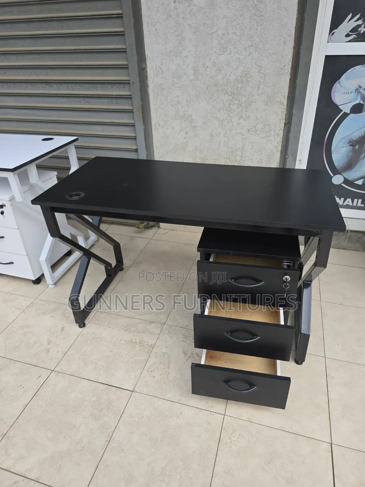 Black Metallic Frame Desk and  Pedestal