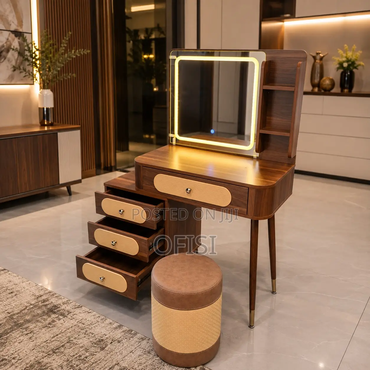 Dressing Table; Modern Brown Dressing Table With Led Light