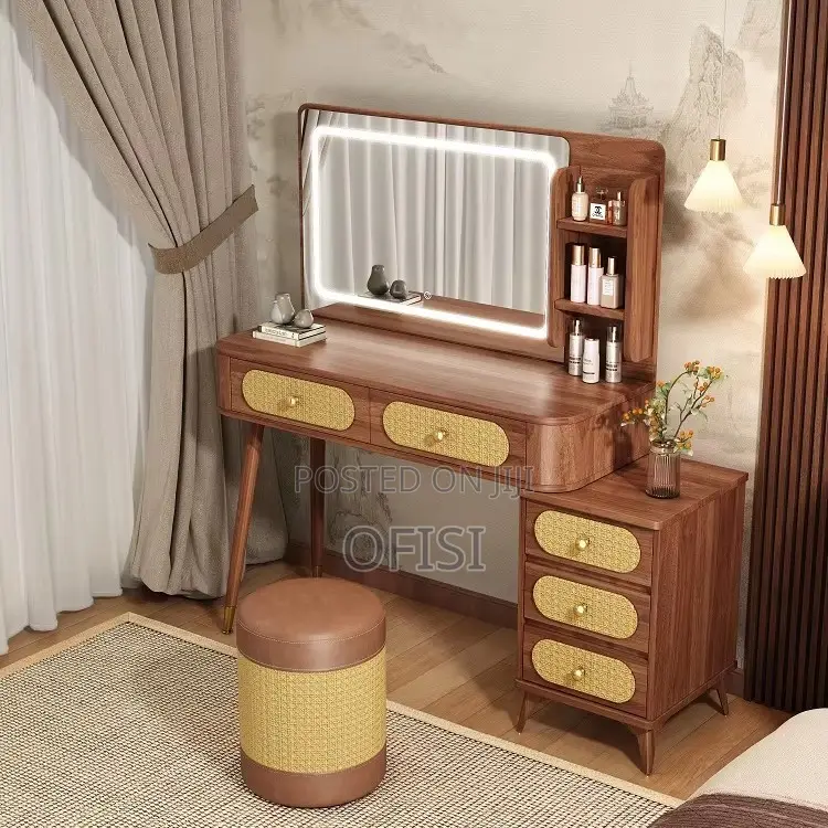 Dressing Table; Modern Brown Dressing Table With Led Light