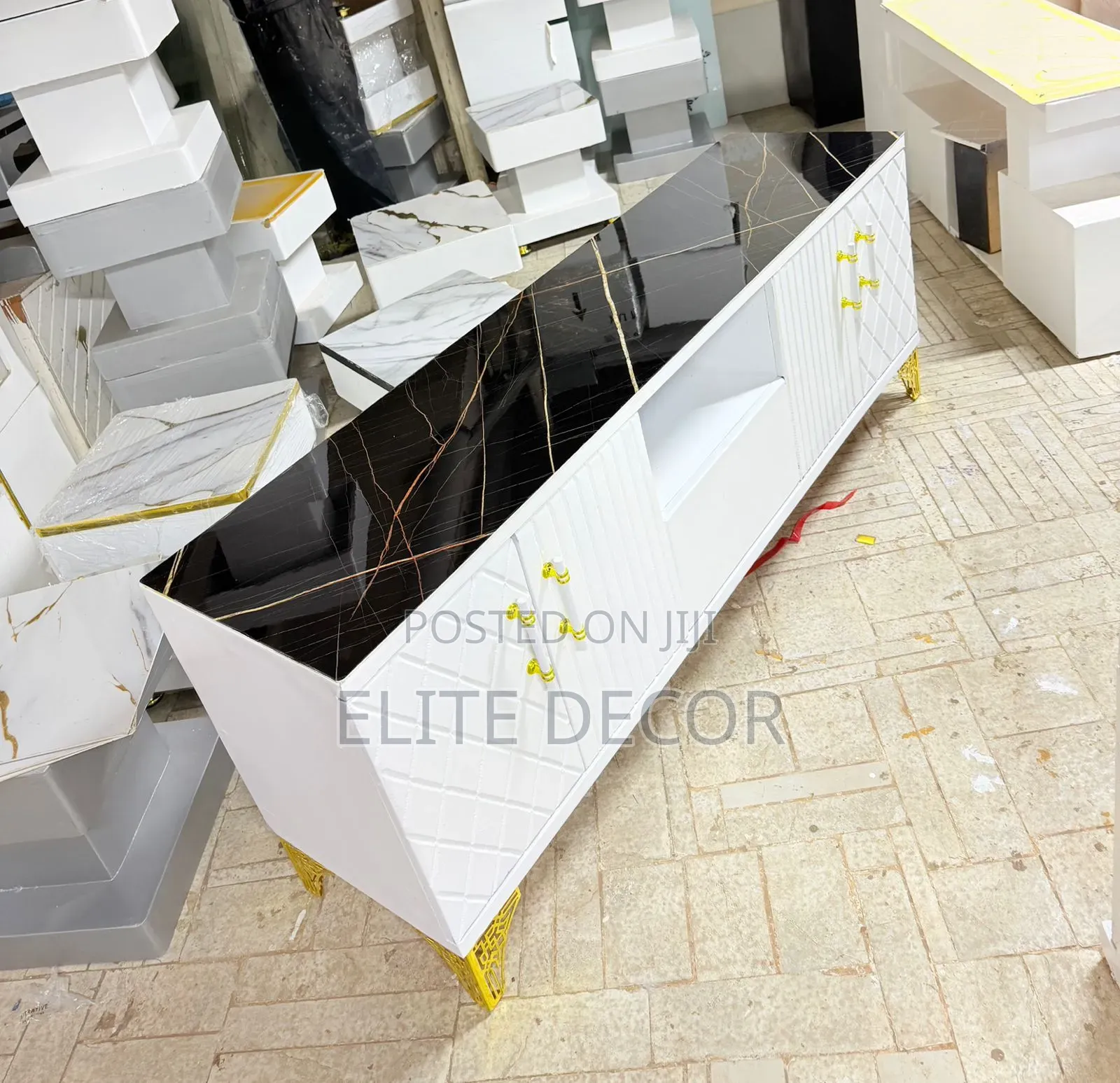 Executive Box TV Stand With Premium Marble Top | Modern TV Cabinet