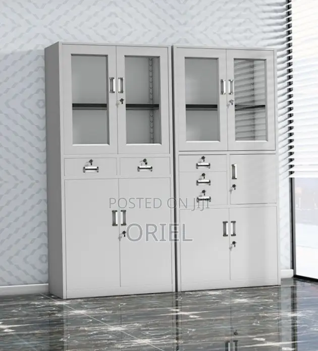 Office Cabinet : Steel Office Storage Cabinet With Upper Glass Doors