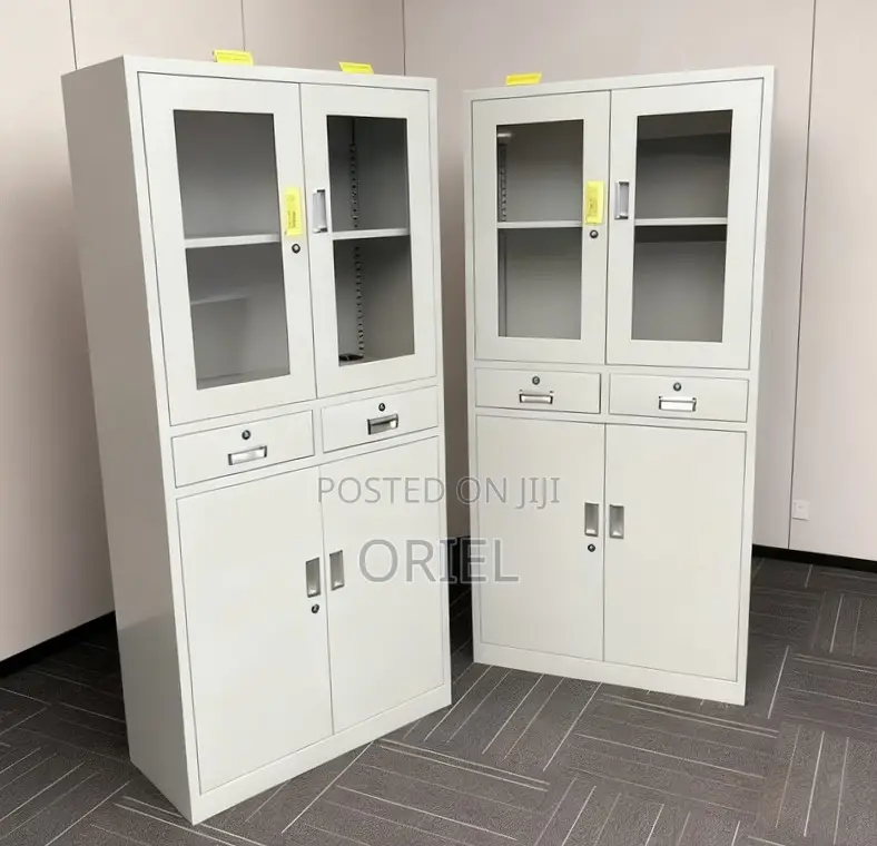 Office Cabinet : Steel Office Storage Cabinet With Upper Glass Doors