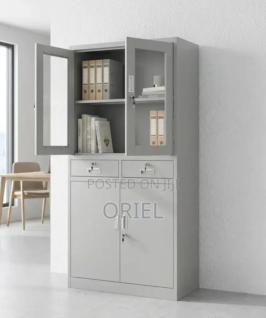 Office Cabinet : Steel Office Storage Cabinet With Upper Glass Doors