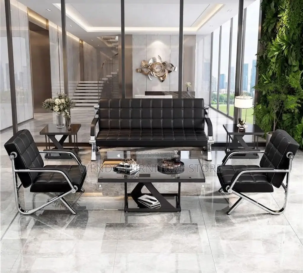 Office Sofa; Leather Black Executive Five Seaters Lobby Sofa Set