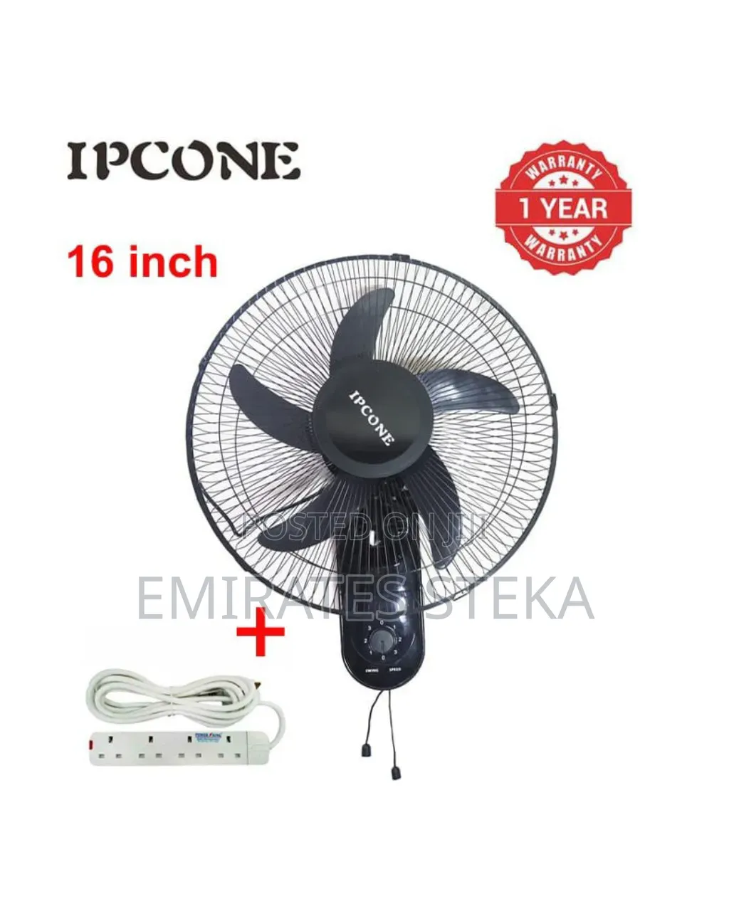 IPCONE Wall Fan 16" – 3 Speeds, Adjustable Tilt, Powerful Airflow