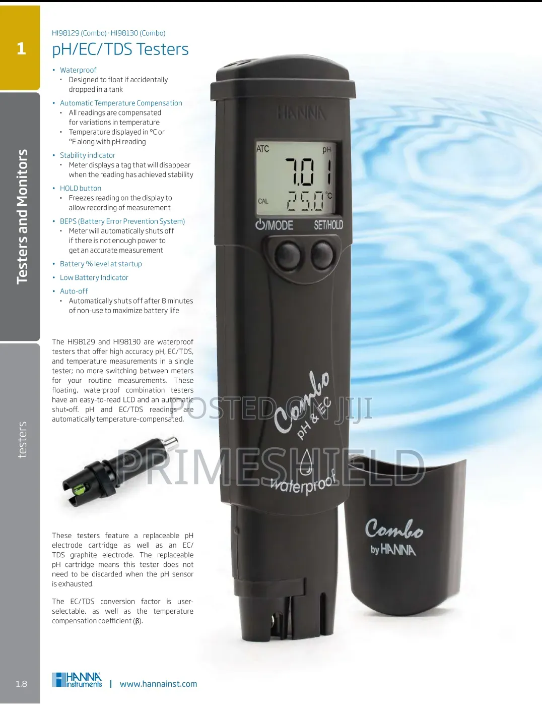 Hanna HI98129 / HI98130 Combo pH/EC/TDS Tester – Waterproof