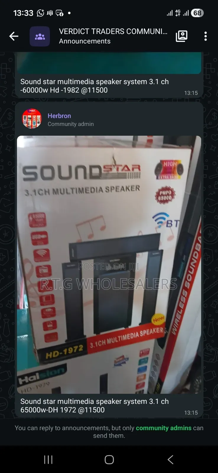 Sound Star Multimedia Speaker System 3.1 Ch 65000w-Dh 1972 @