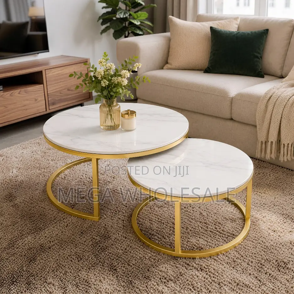 Gold Frame Marble Nesting Coffee Table Set With Gold Metal Frame