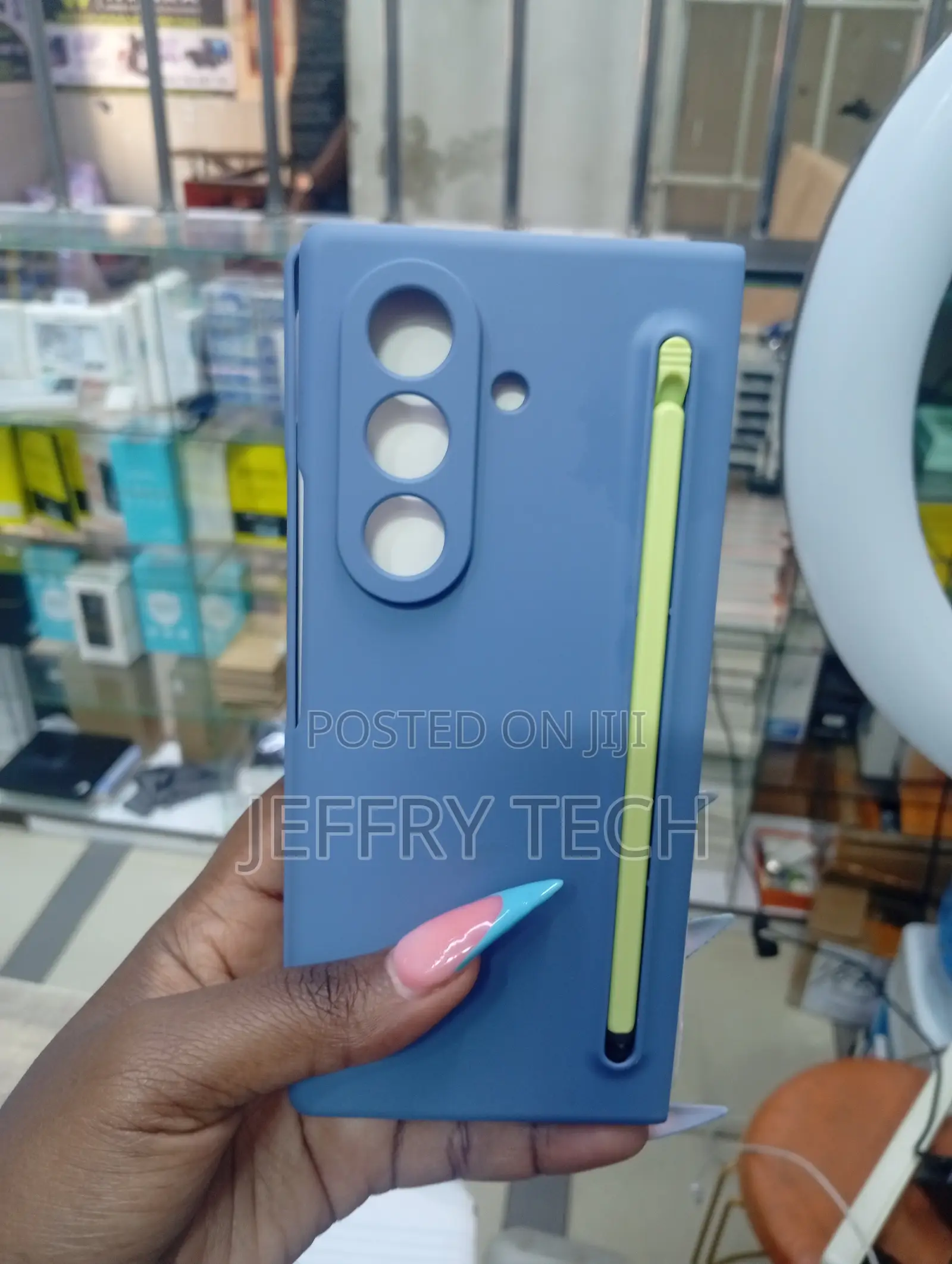 Blue Samsung Galaxy Z Fold S Pen Case Yellow and Black Slim Stylus