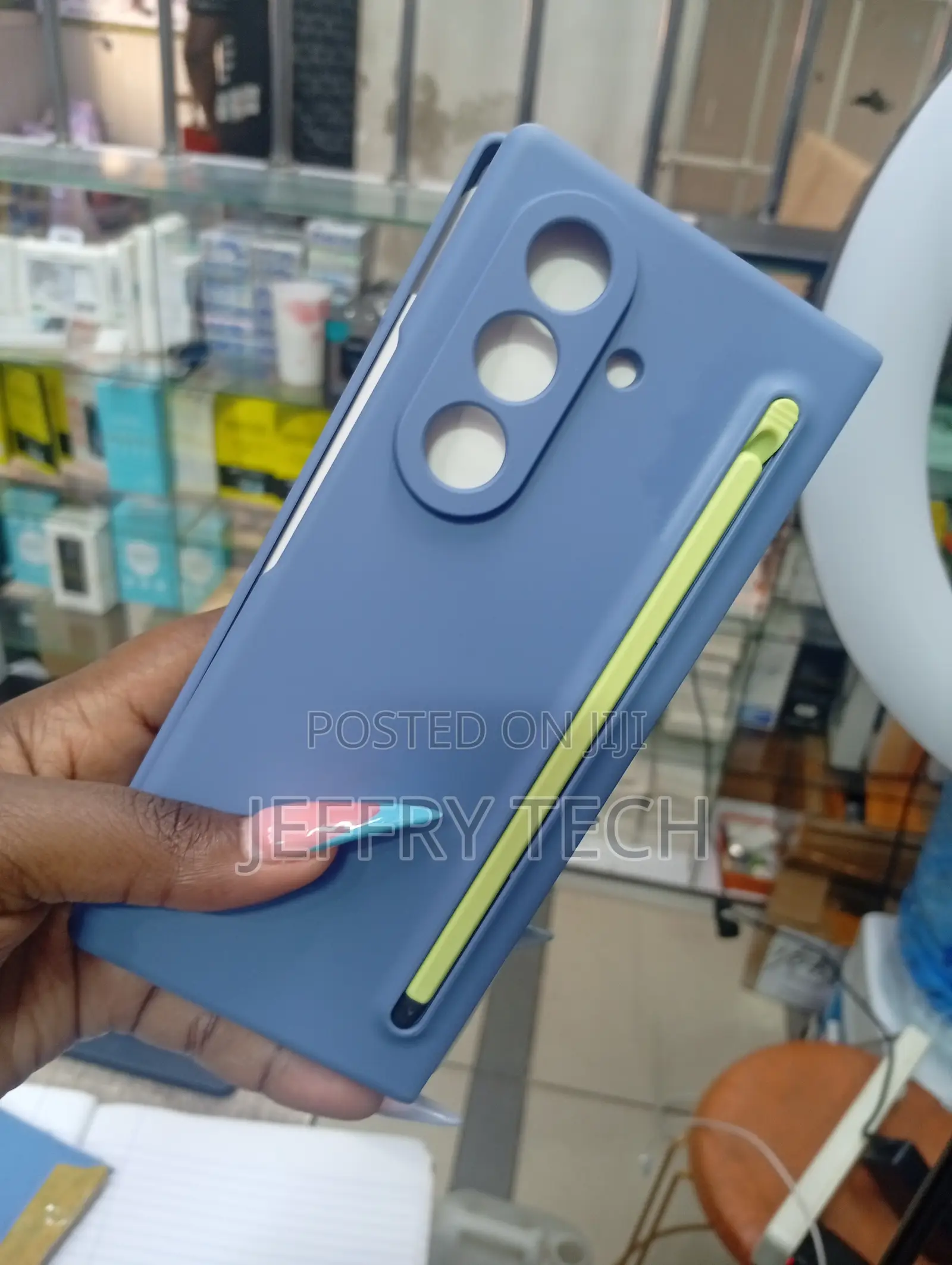Blue Samsung Galaxy Z Fold S Pen Case Yellow and Black Slim Stylus