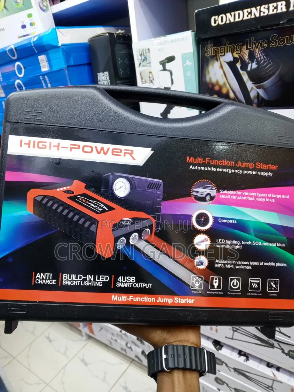 Portable Car Battery Booster With Air Inflator & LED Light