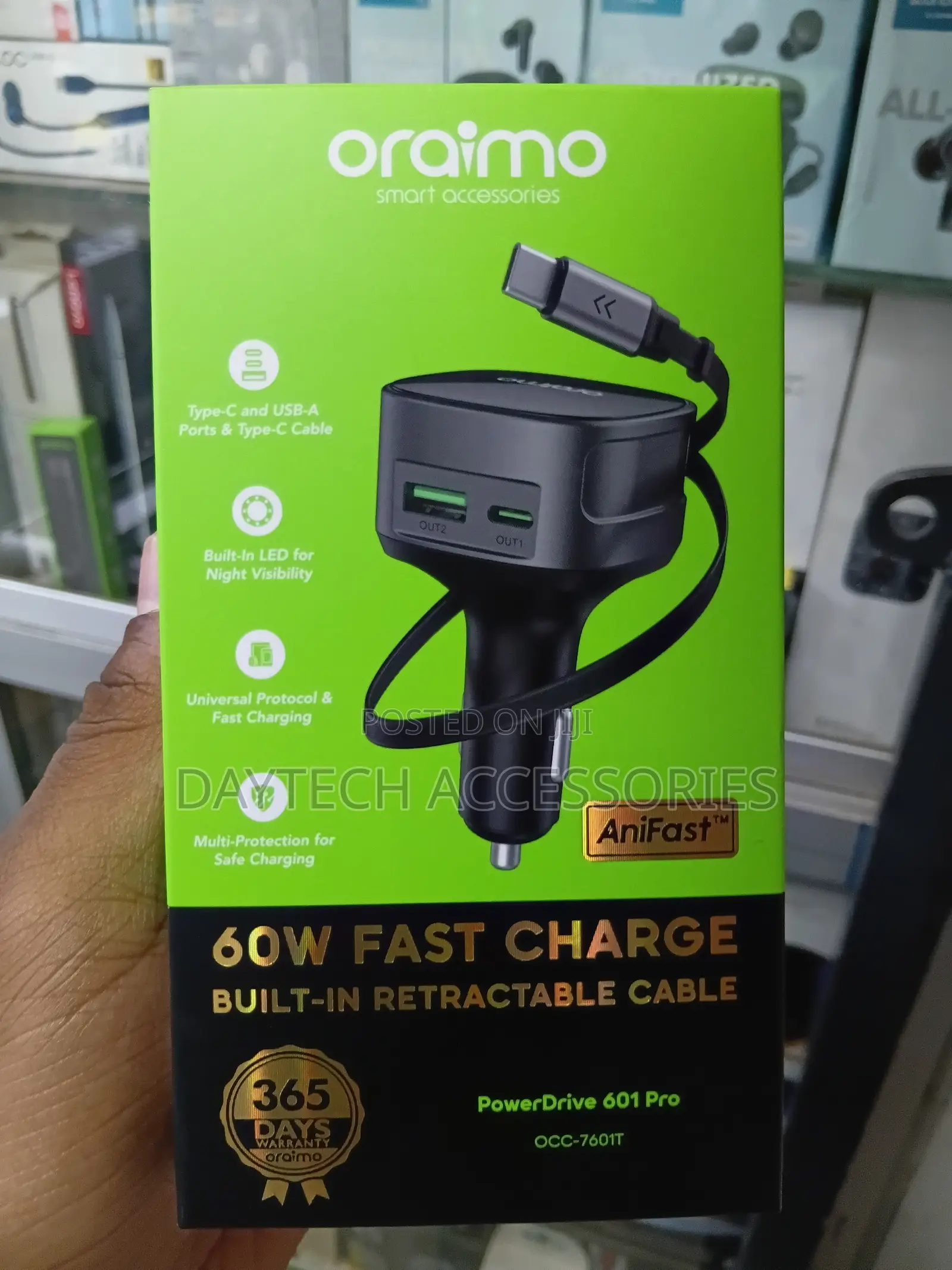 Oraimo PowerDrive 601 Pro (OCC-7601T) 60W Fast-Charging Car Charger.