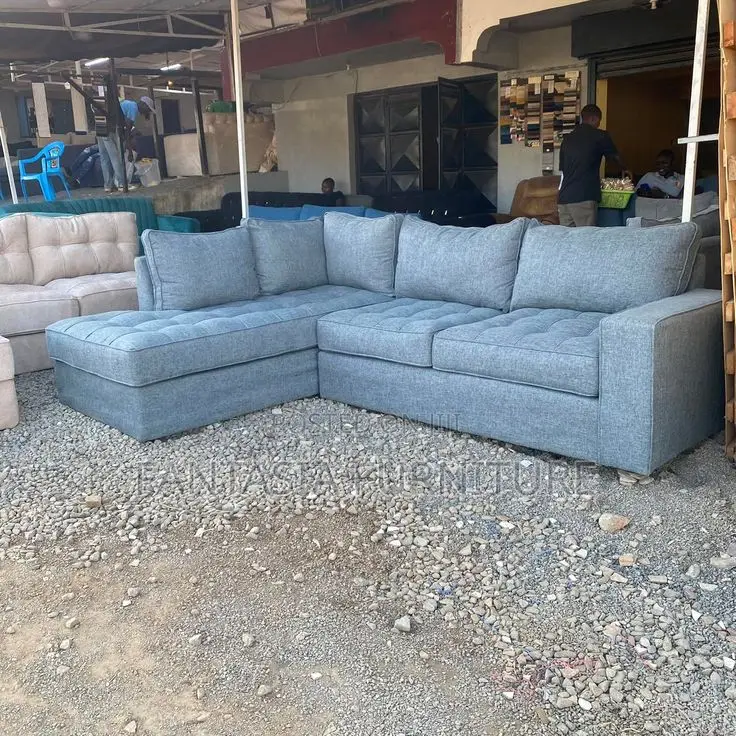 5 Seater Grey L-Shaped Corner Sofa: Pay on Delivery