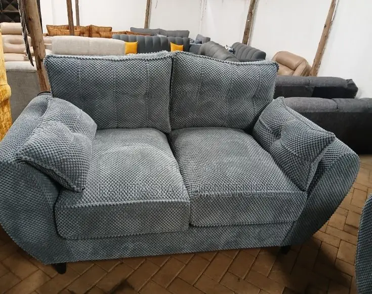 2-Seater Grey Waffle Fabric Bubble Loveseat Sofa