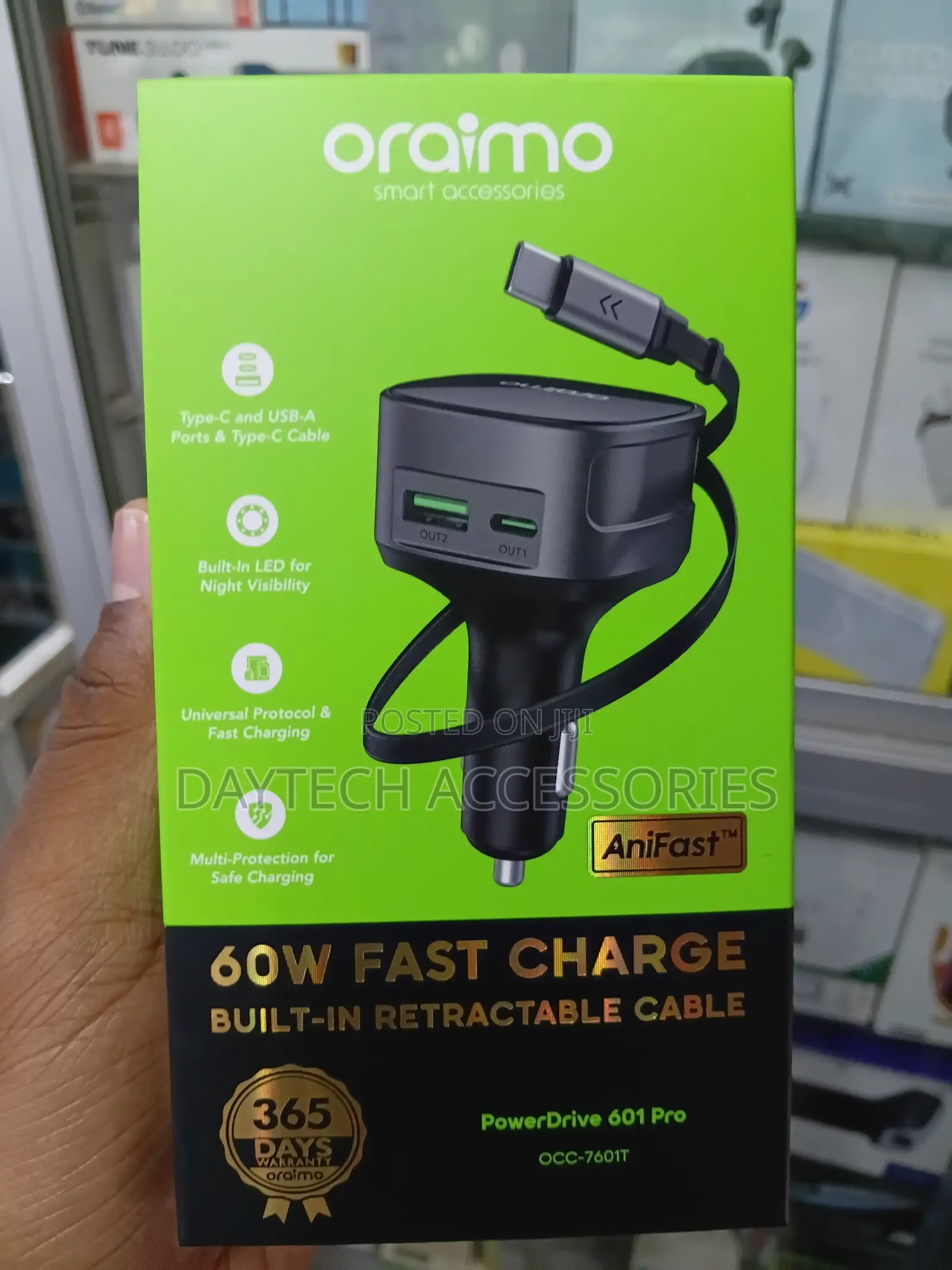 Oraimo Power Drive 601pro 60W Fast Charge With Inbuilt Cable.