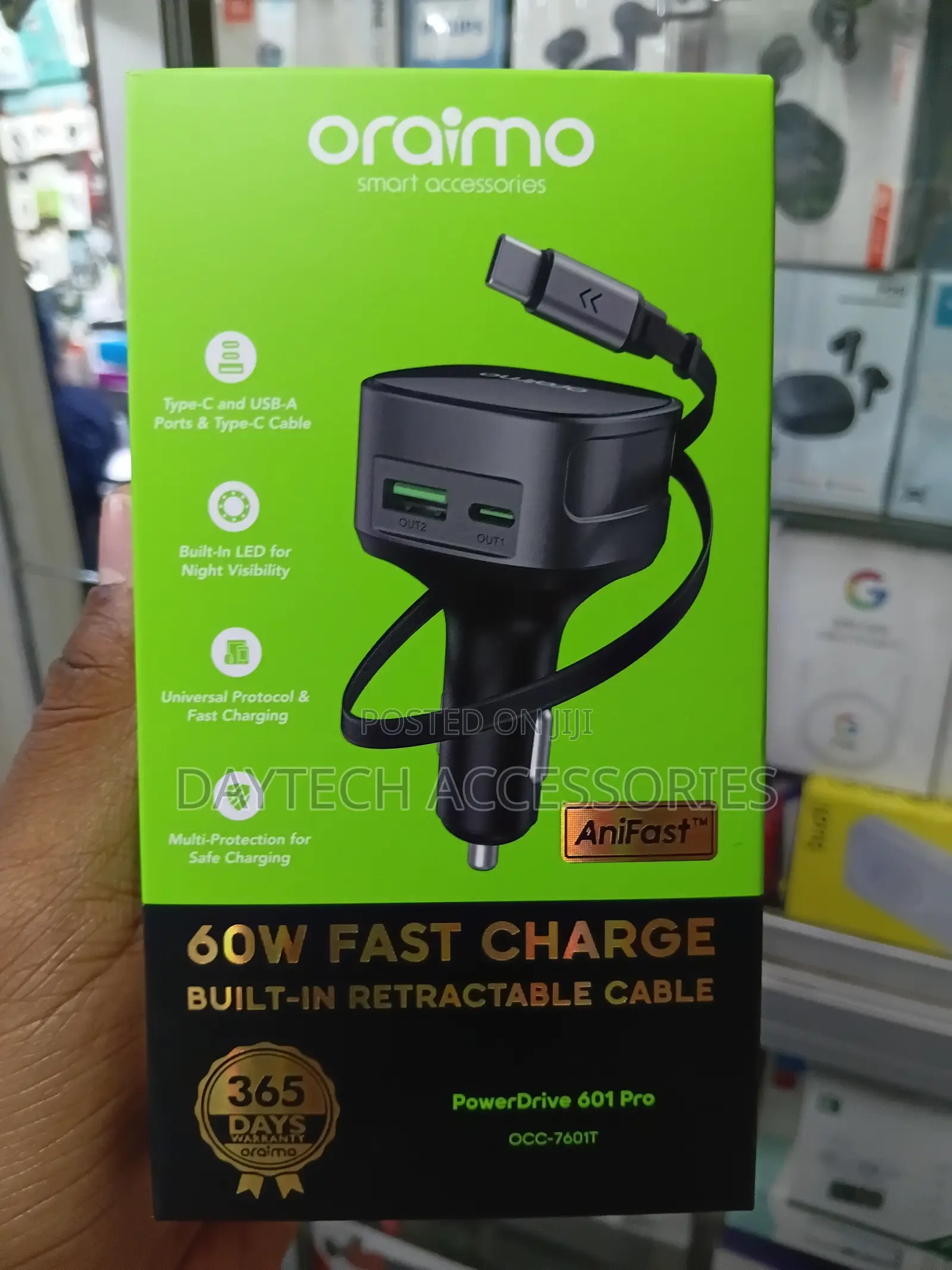 Oraimo Power Drive 601pro 60W Fast Charge With Inbuilt Cable.