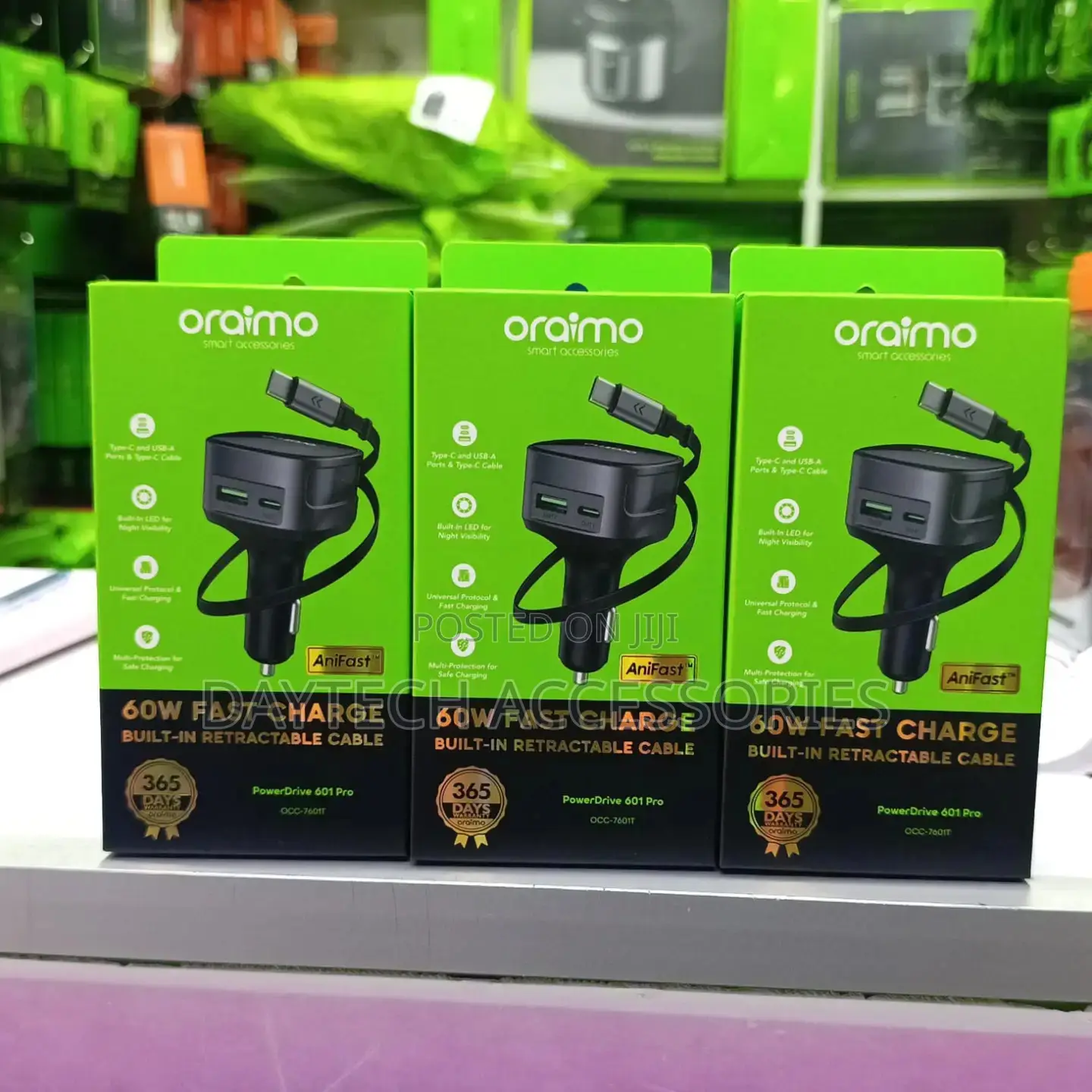 The Oraimo PowerDrive 601 Pro (OCC-7601T) 60W Car Charger.