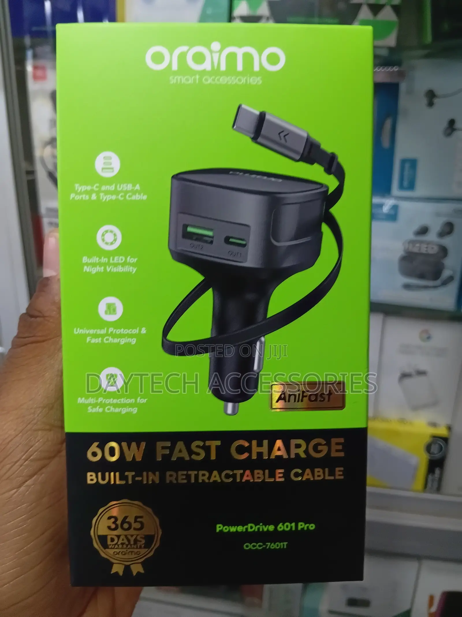 The Oraimo PowerDrive 601 Pro (OCC-7601T) 60W Car Charger.