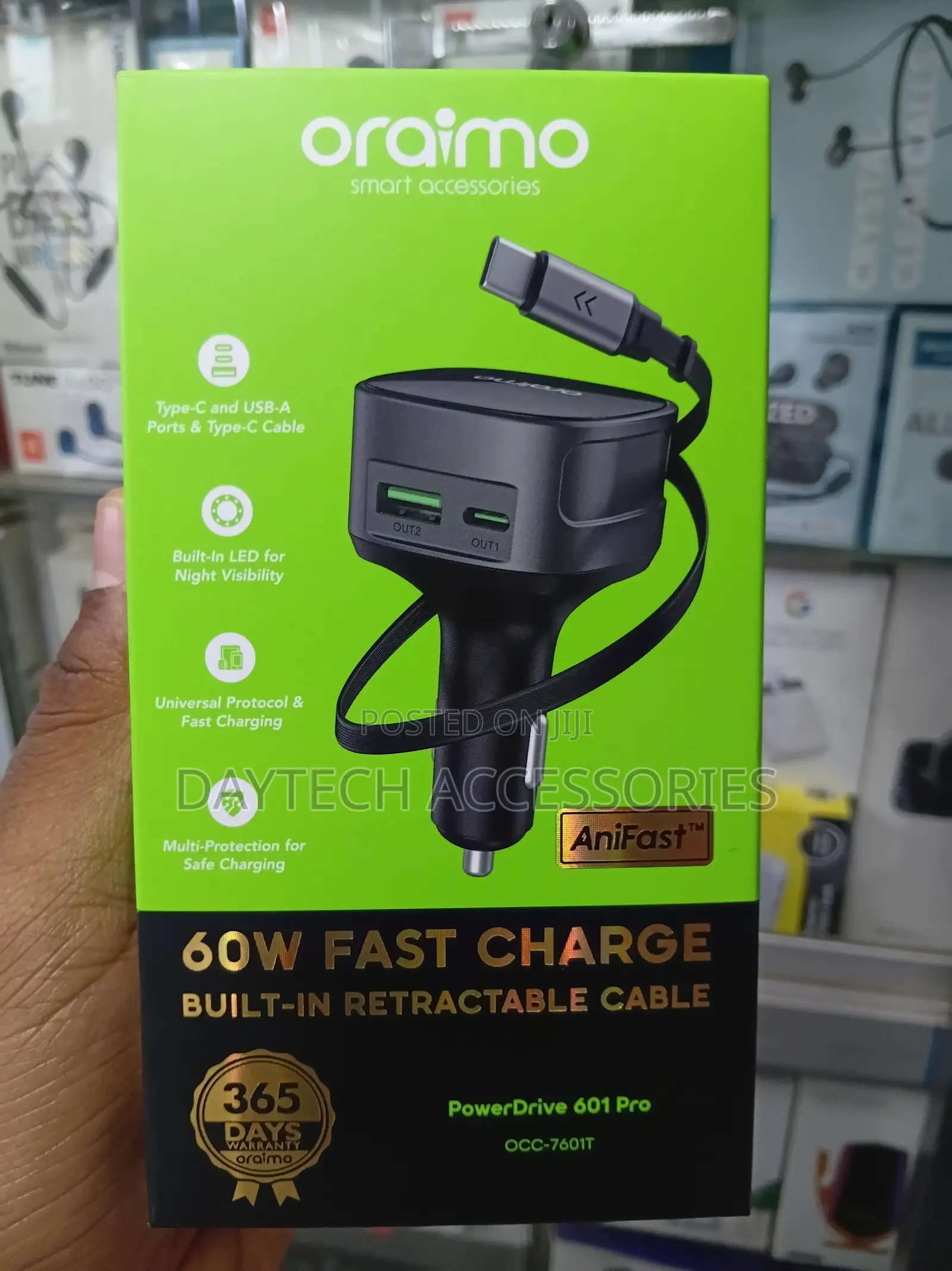 The Oraimo PowerDrive 601 Pro (OCC-7601T) 60W Car Charger.