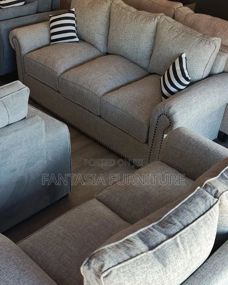 5 Seater Studded Grey Classic Sofa Set