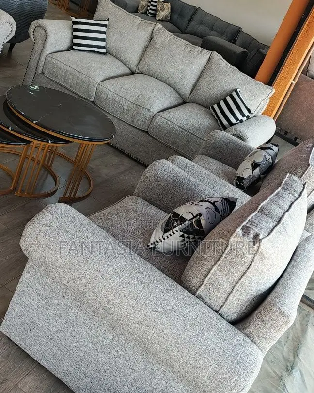 5 Seater Studded Grey Classic Sofa Set