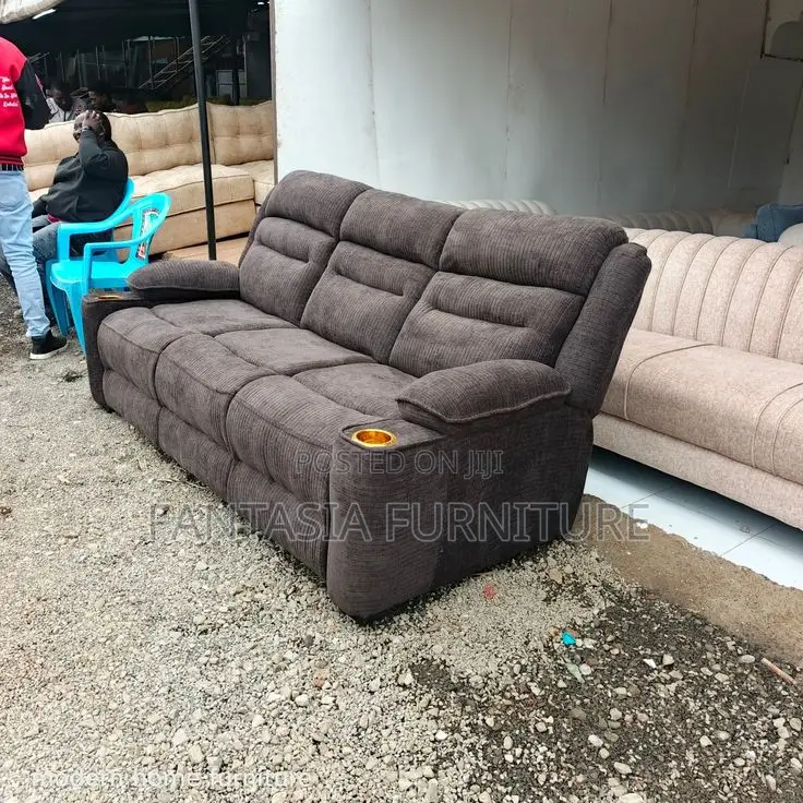 3 Seater Brown Semi-Recliner Sofa: Pay on Delivery