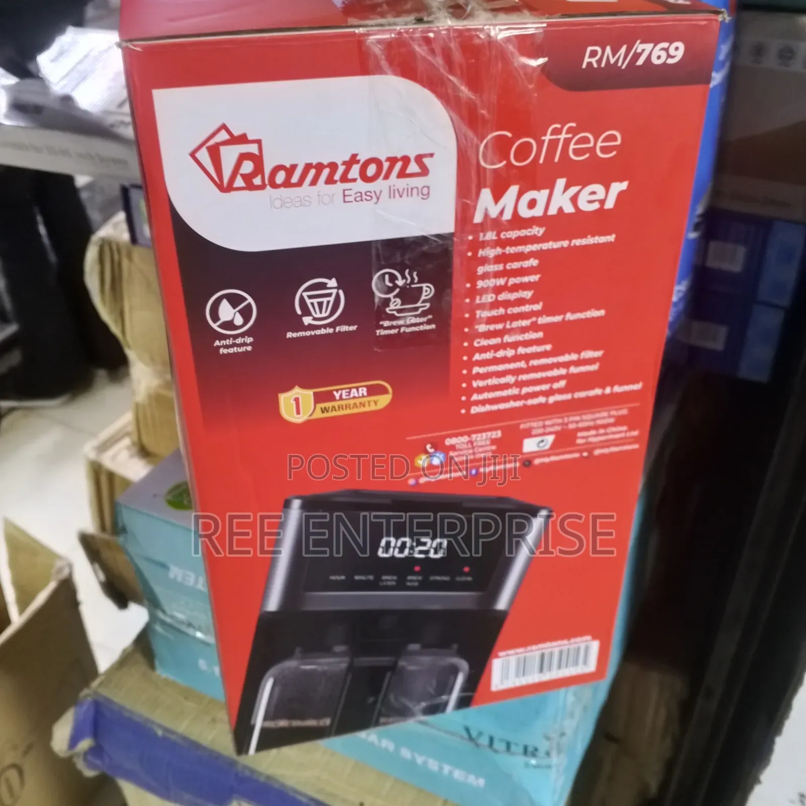 Rm/769 Ramtons Coffee Maker 1.8l Capacity 900watts