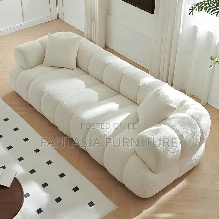 3 Seater White Boucle Marshmallow Bubble Sofa