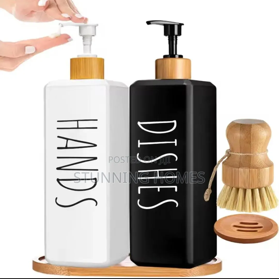 Ceramic Twin Black and White Soap Dispenser Bottles
