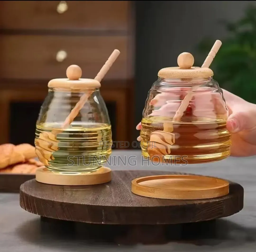 Glass Honey Dispenser Jar With a Dipper