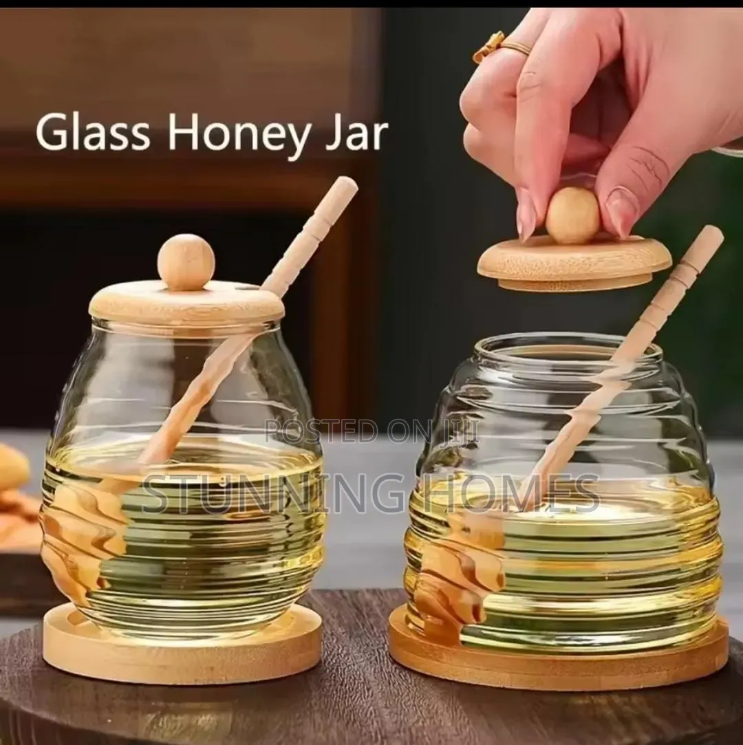 Glass Honey Dispenser Jar With a Dipper
