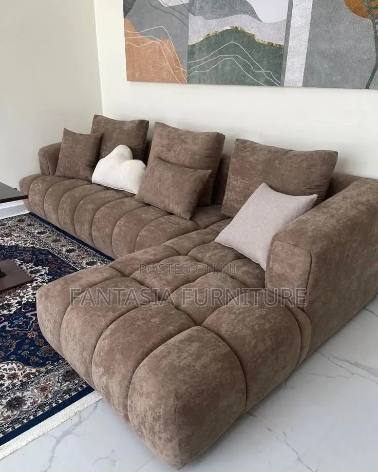 5 Seater Brown Cloud Bubble L-Sofa: Free Delivery