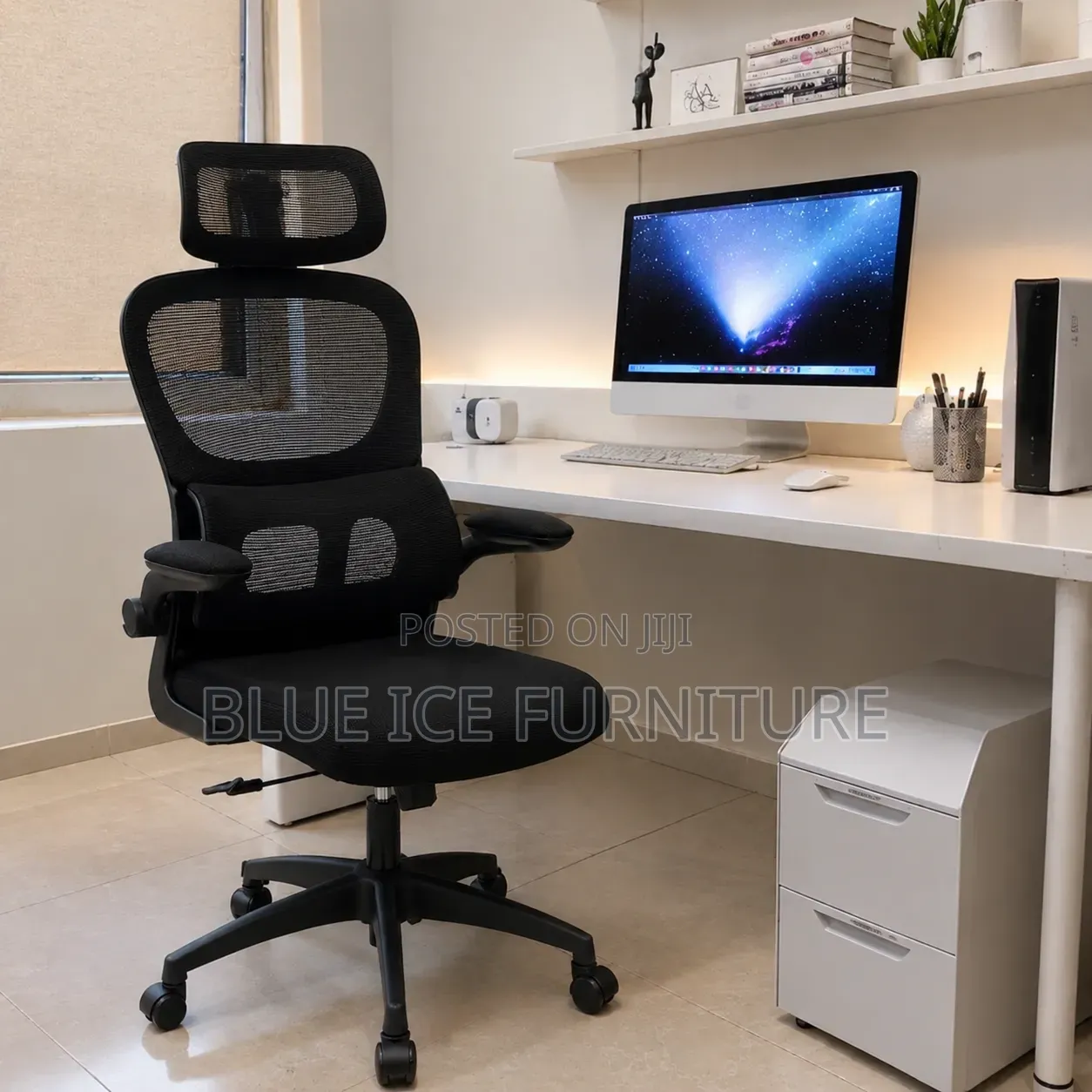 Black Mesh Ergonomic Office Chair With Headrest & Adjustable Armrests