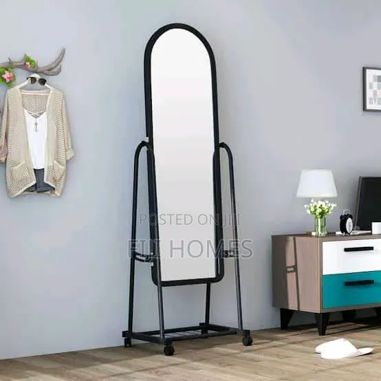 Full Length Dressing Mirror With Wheels & Shoe Rack | Black & White