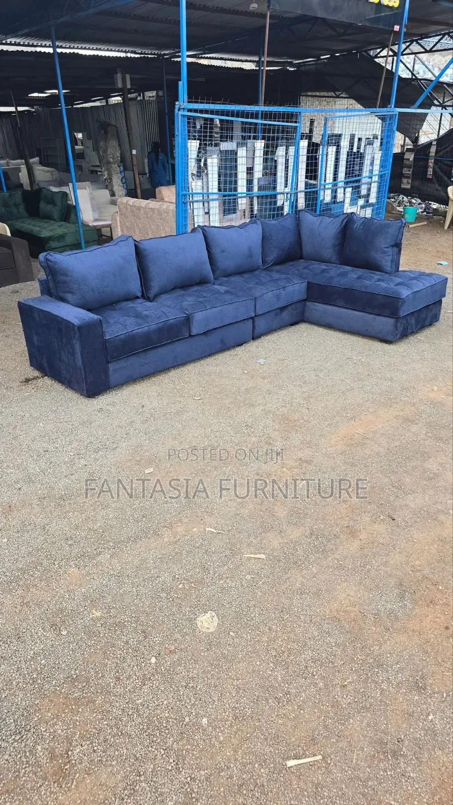 7-Seater Blue L-Shaped Sectional Sofa