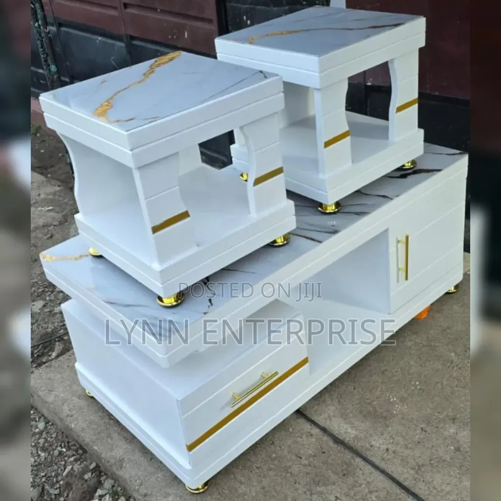 COFFEE TABLE  With Glass/Marble Topping With Two Stools
