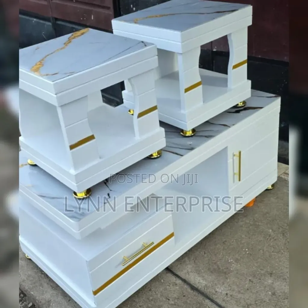 COFFEE TABLE  With Glass/Marble Topping With Two Stools