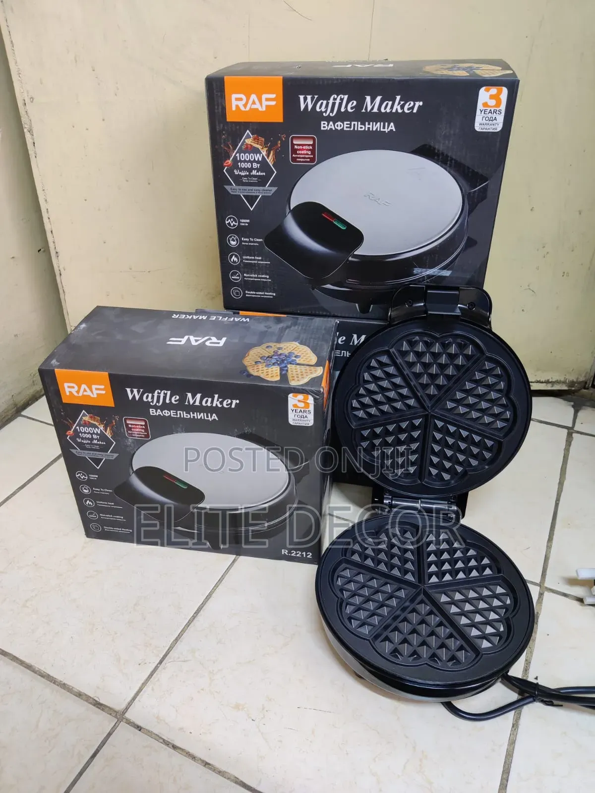 RAF Waffle Maker 1000W – Non-Stick Electric Waffle Machine