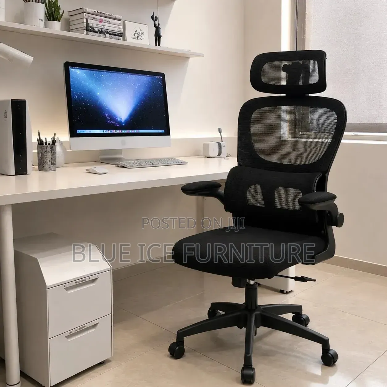 Black Mesh Ergonomic Office Chair With Headrest & Adjustable Armrests