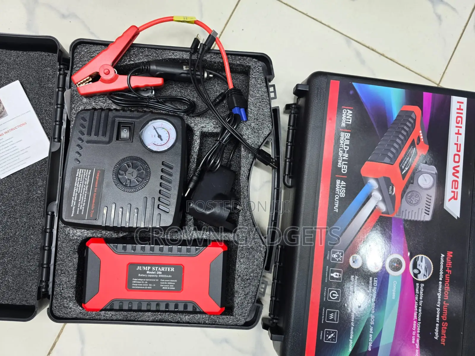 12V Car Jump Starter With Air Compressor, Tire Inflator & Power Bank