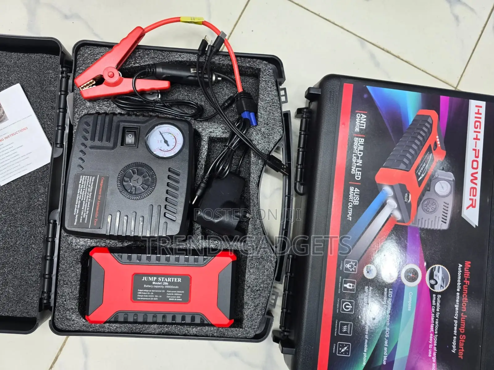 12V Car Jump Starter With Air Compressor, Tire Inflator & Power Bank