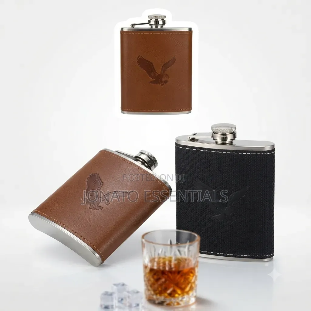 Whiskey Hip Flask With Leather Cover