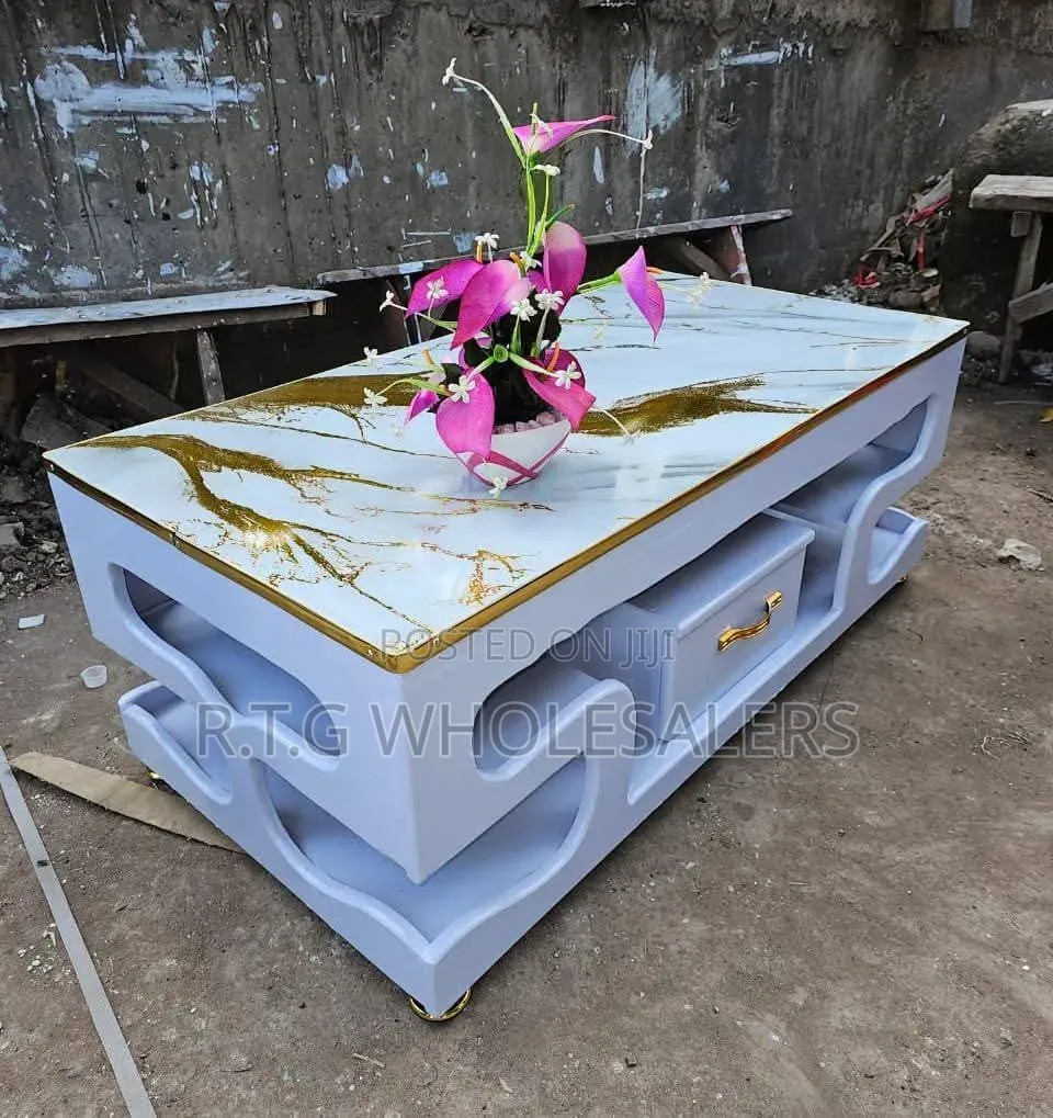 Executive White Coffee  Table With Marble Topping  @