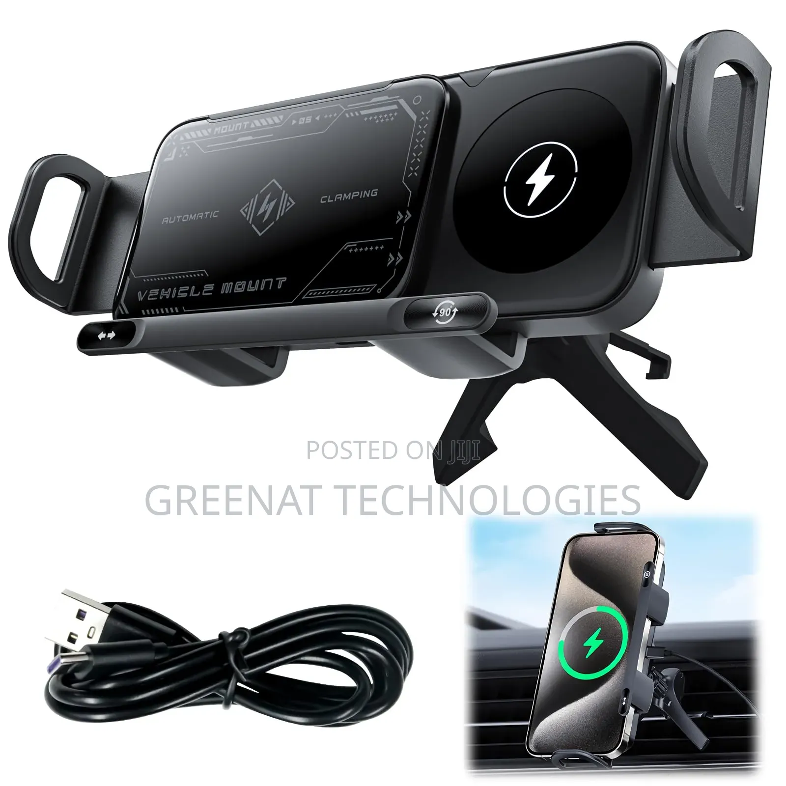 Folding Rotating Car Mount 90° Rotate Swivel-Folding Wireless Charger