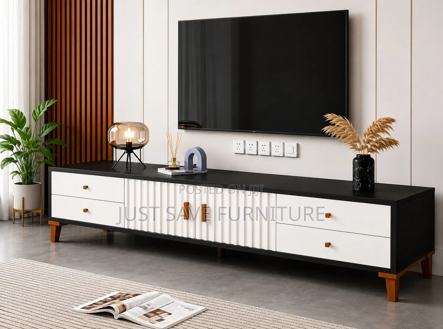 Milano Black & White Fluted TV Stand With Drawers
