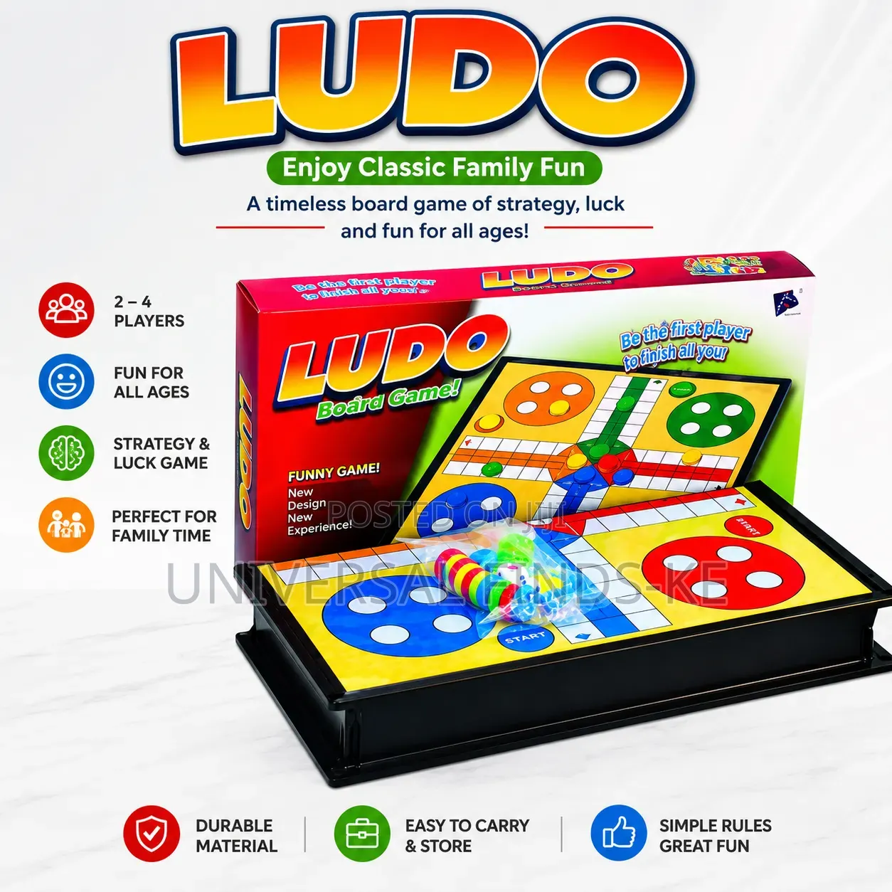 Ludo Board Game – Classic Family Strategy Game for Kids, Teen Adults