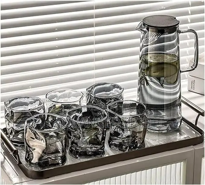 Modern Glass Water Jug & 6 Cups Set